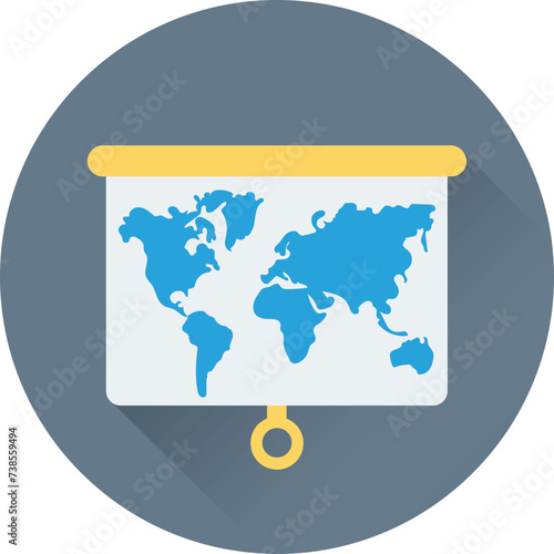 Trendy flat round icon of a map