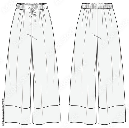 Women’s Pajamas pant, Sleep wear, Fashion Flat Sketch Vector Illustration, CAD, Technical Drawing, Flat Drawing, Template, Mockup.