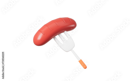Cartoon sausage and fork, 3d rendering.