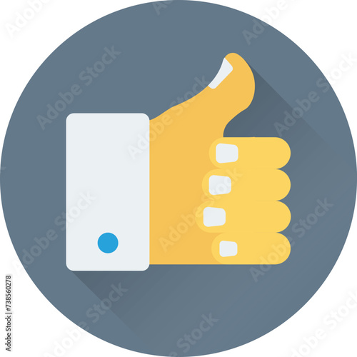 Flat round icon of thumbs up 