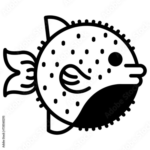 Puffer Fish glyph and line vector illustration