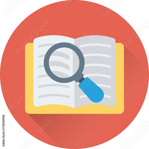 Flat round icon of find book