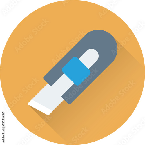 Flat round icon of utility knife
