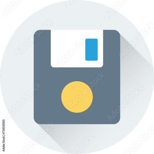 Flat round icon of floppy