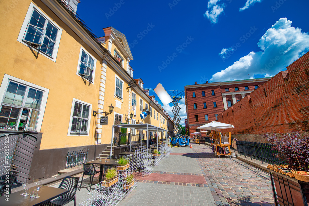 Riga, Latvia - July 7, 2017: Riga streets and ancient buildings on a sunny day