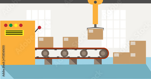 Parcel Sorting Facility in a Factory. Industry production packages concept illustration