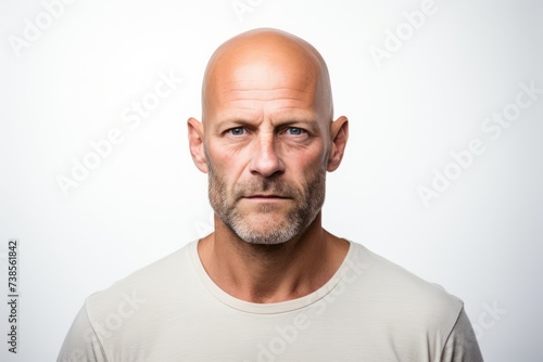 Portrait of a bald man with a beard on a white background