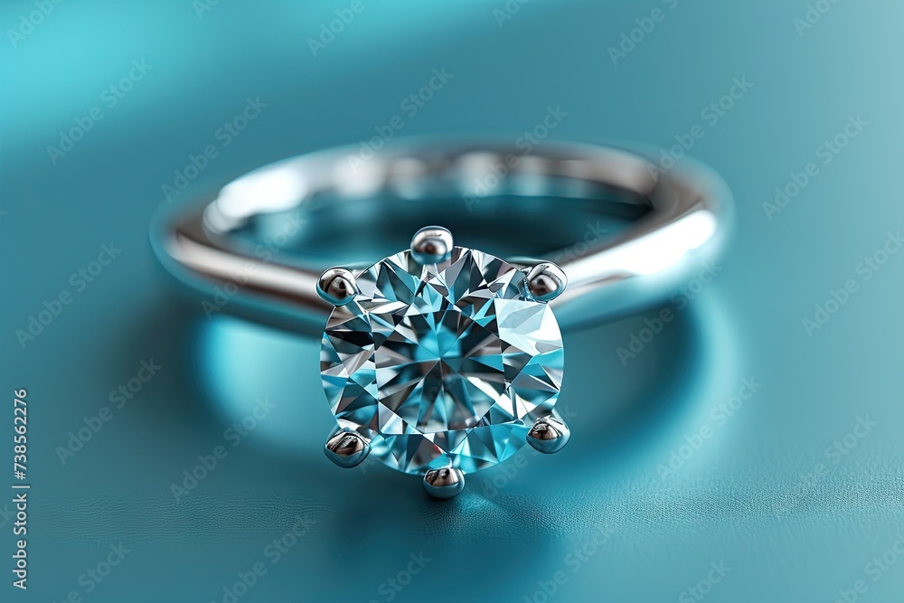 Engagement ring featuring a round-cut diamond and eternity band against a turquoise backdrop Engagement ring featuring a round-cut diamond and eternity band against a turquoise backdrop