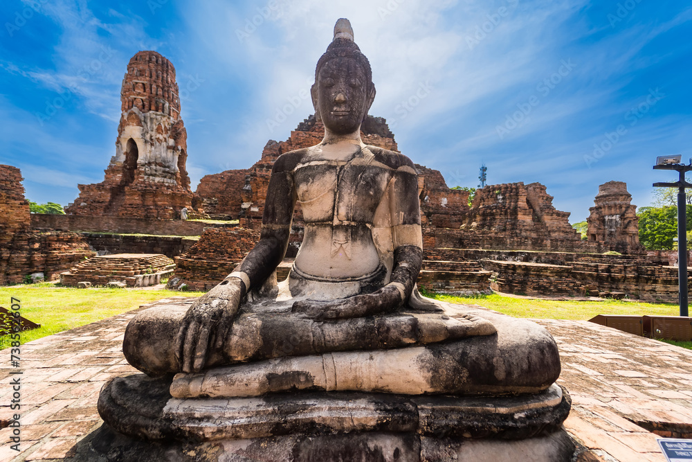 Ayutthaya,Thailand - September,17, 2023: Broken Buddha statues in Wat Mahathat, Ayutthaya, Thailand Ayutthaya,Thailand - September,17, 2023: Broken Buddha statues in Wat Mahathat, Ayutthaya, Thailand