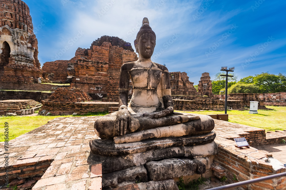 Ayutthaya,Thailand - September,17, 2023: Broken Buddha statues in Wat Mahathat, Ayutthaya, Thailand Ayutthaya,Thailand - September,17, 2023: Broken Buddha statues in Wat Mahathat, Ayutthaya, Thailand