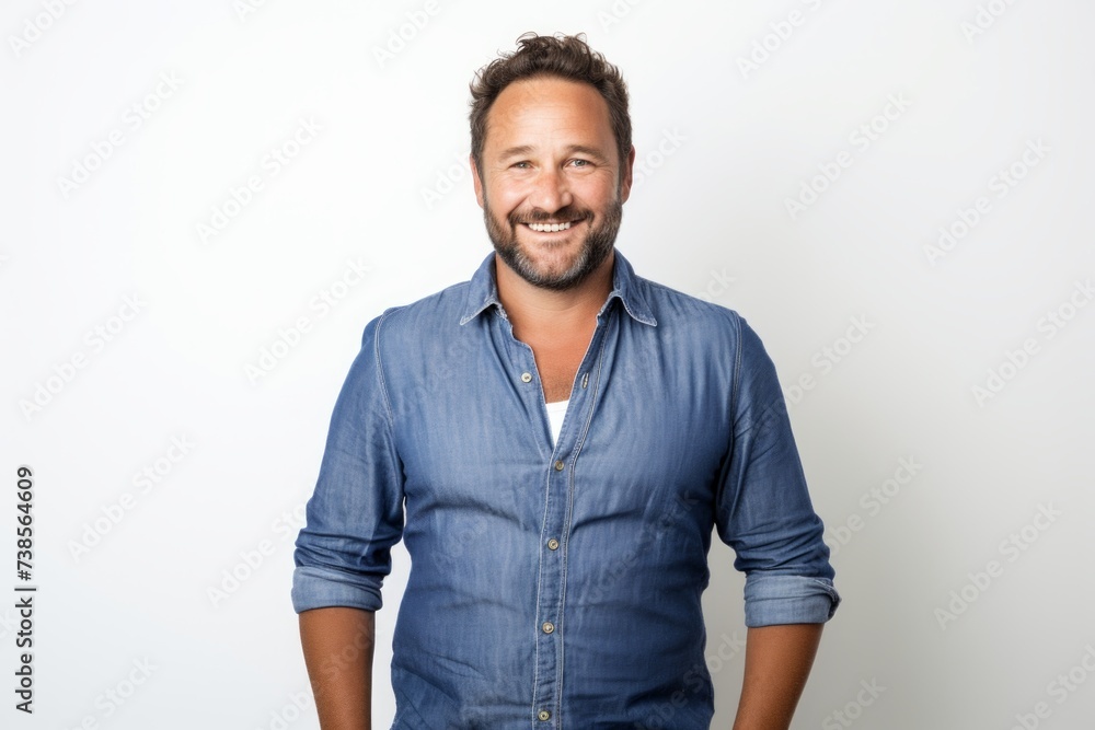 Portrait of a handsome man smiling at the camera while standing against white background Portrait of a handsome man smiling at the camera while standing against white background