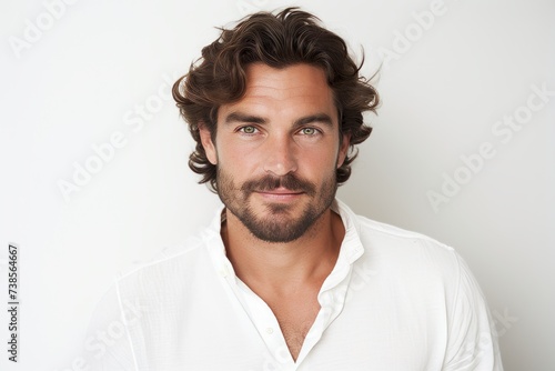 Portrait of handsome young man with beard and mustache looking at camera © Loli