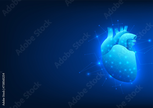 Technology background Heart with connected lines Concept of using modern medical technology to perform heart transplants on patients.