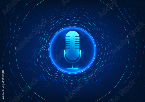 Microphone technology background, microphone on circular side, dot pattern. Device concept receives sound and converts it into an electrical signal. to record or amplify sound photo