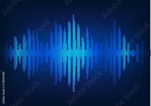 Sound wave technology background, Pixel sized squares arranged as sound waves that spread out. Concept of converting vibrational energy into sound waves.
