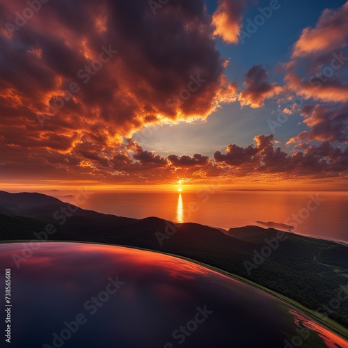 sunset over the sea. sunset over the sea. beautiful sunset over the sea. aerial view.