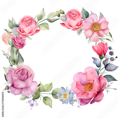 Watercolor floral decorations on transparent background