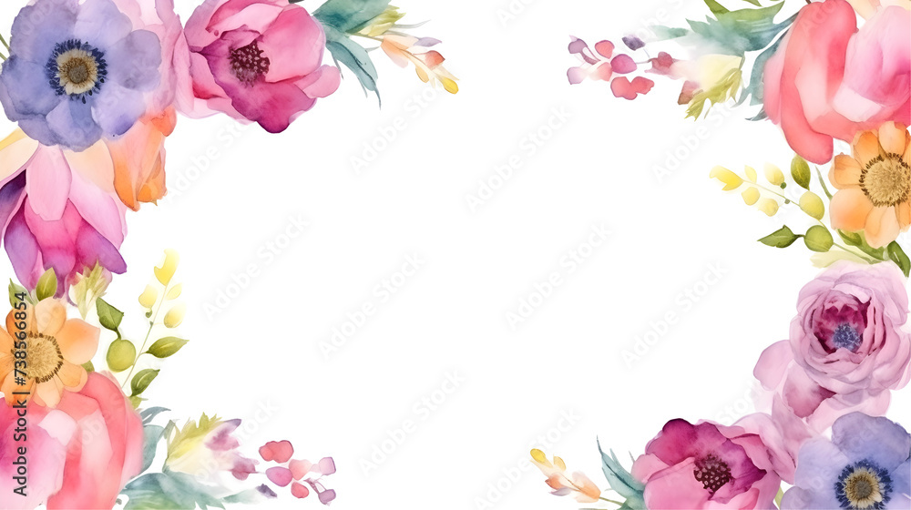 Watercolor floral decorations on transparent background