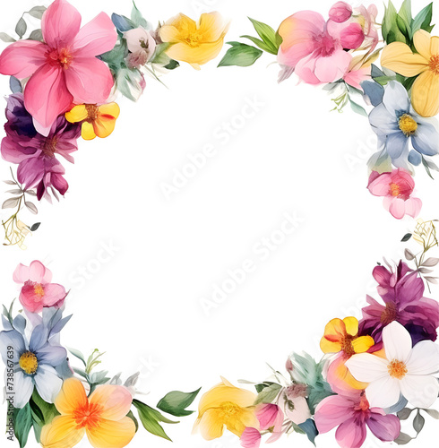 Watercolor floral decorations on transparent background