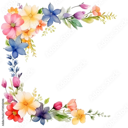 Watercolor floral decorations on transparent background