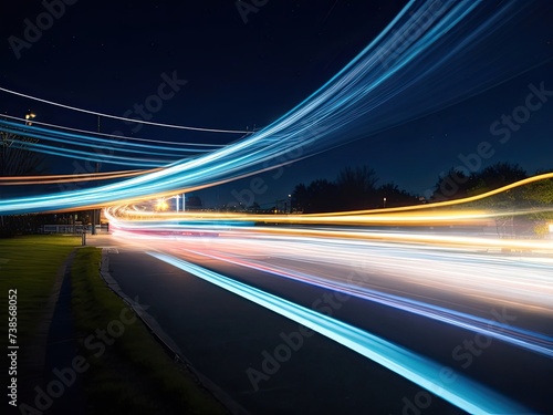 Nighttime scene with blurry background and light trails as it moves forward. © REZAUL4513