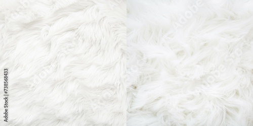 Closeup white furry fabric. Close up fur soft and puffy texture cloth. photo