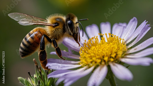 Close-up of Bee Pollinating Flower, Copy Space for Protecting Pollinators Campaign
