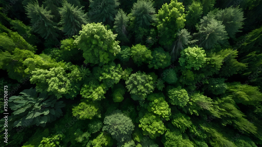 Lush Green Forest Canopy with Copy Space for Eco-conscious Messaging
