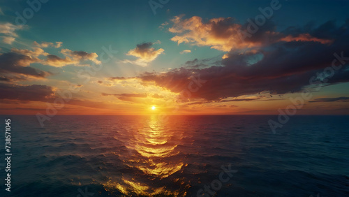 Sunset Over Ocean Horizon, Earth Day Concept with Room for Environmental Advocacy  © Gohgah