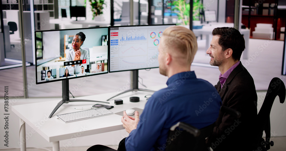 Fototapeta premium Virtual Hybrid Meeting In Office