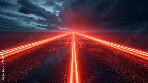 Dark road with glowing neon lines