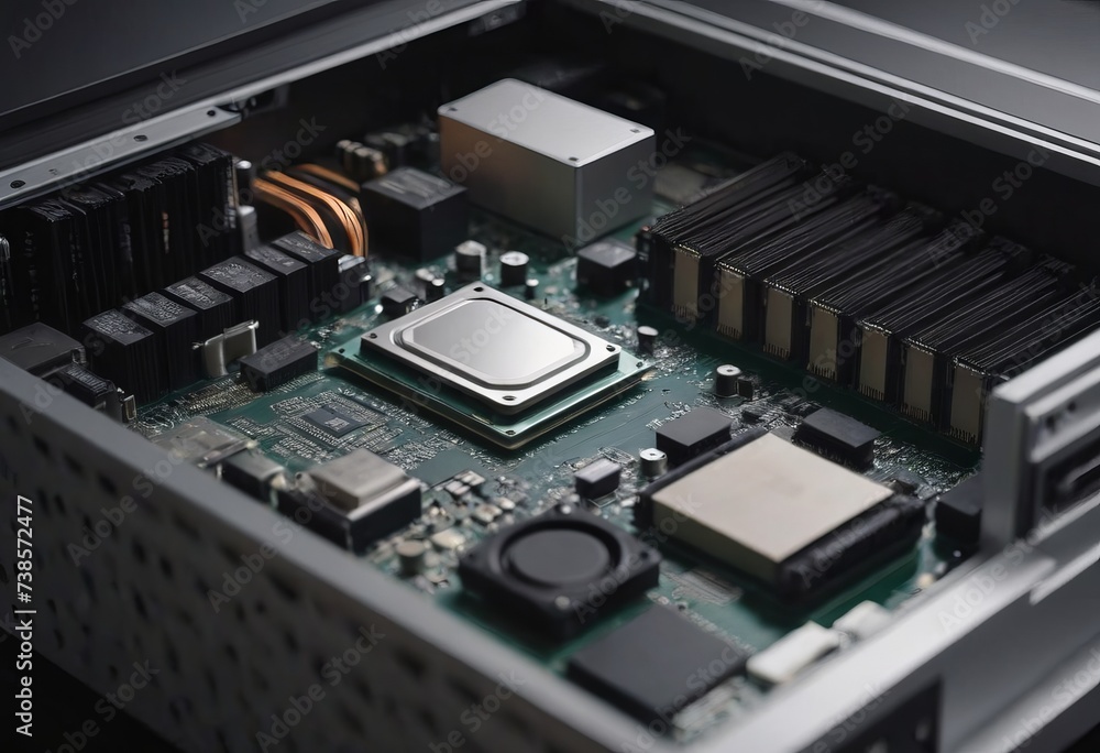 Modern CPU processor installed on a brand new motherboard, object detail, extreme closeup, nobody. Modern CPU processor installed on a brand new motherboard, object detail, extreme closeup, nobody.