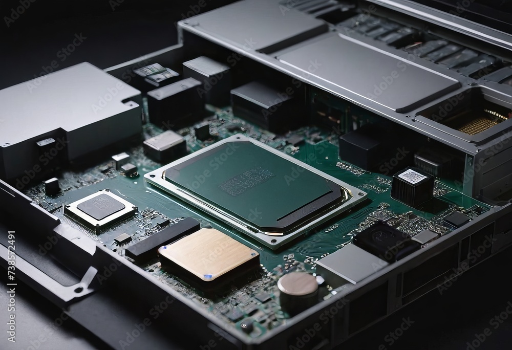 Modern CPU processor installed on a brand new motherboard, object detail, extreme closeup, nobody. Modern CPU processor installed on a brand new motherboard, object detail, extreme closeup, nobody.