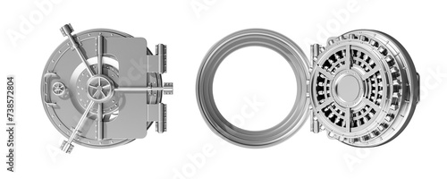 Schilderij op canvas Metal bank safe vault on copy space isolated white background