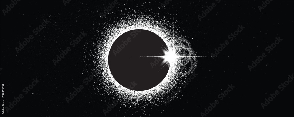 Solar eclipse .Star and moon in space. Futuristic landscape, with noise texture . Night landscape .Vector illustration - obrazy, fototapety, plakaty 