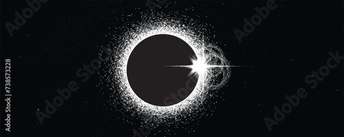 Solar eclipse .Star and moon in space. Futuristic landscape, with noise texture . Night landscape .Vector illustration photo