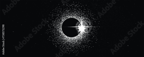 Solar eclipse .Star and moon in space. Futuristic landscape, with noise texture . Night landscape .Vector illustration