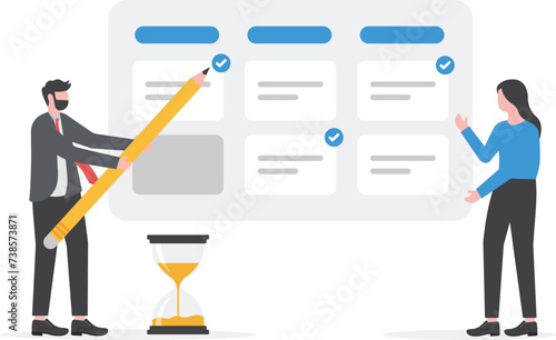Person making schedule using task Calendar, Business team and organization planning vector concept

