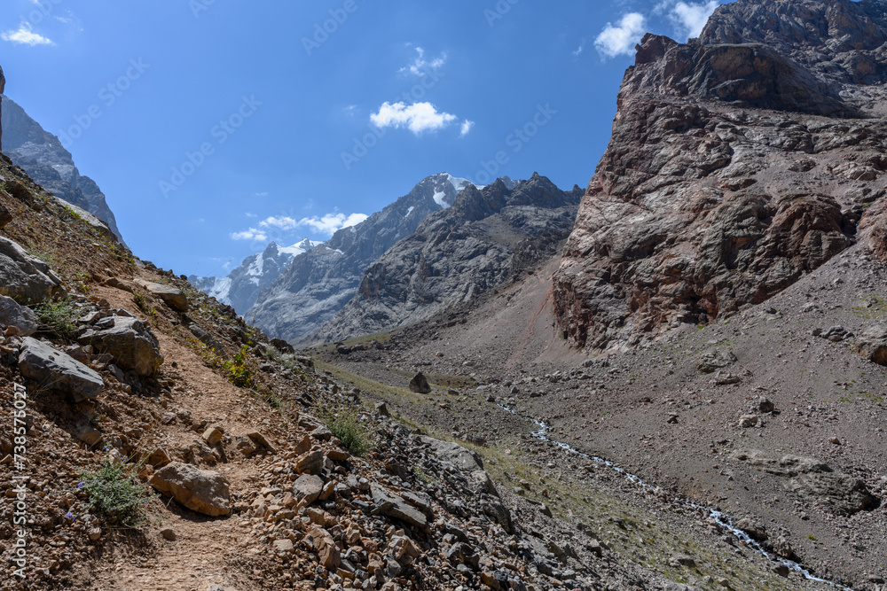 Hiking trail in the mountains of Tajikistan. Fan Mountains.
