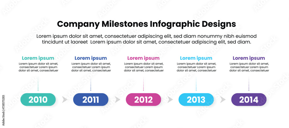 Easy to use for your website or presentation. Business infographic for company milestones timeline template with line icons. 