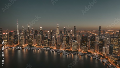 Aerial view of cityscape skyline at night