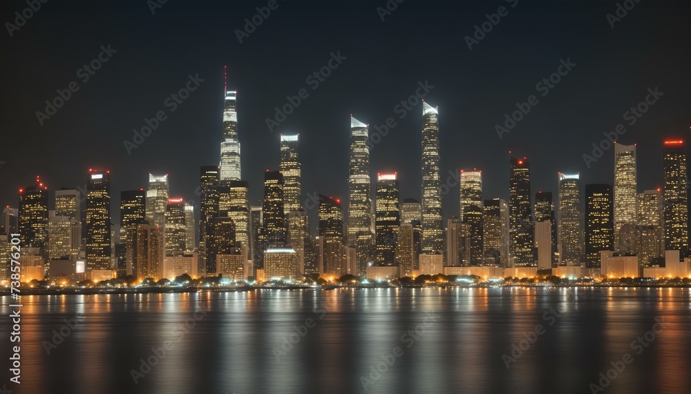 skyline at night with Huangpu river and skyscrapers
