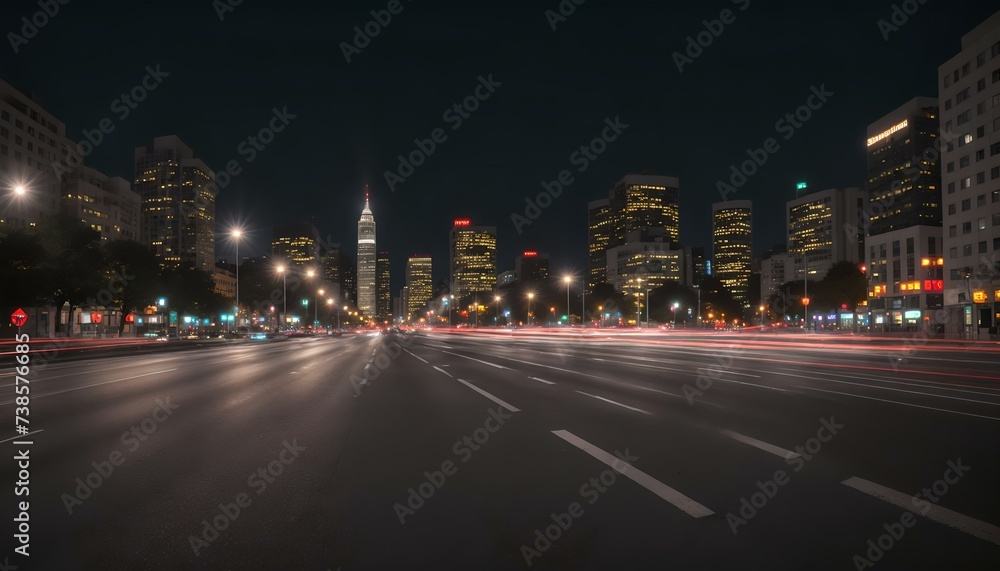 Highway in the city at night with light trails on the street