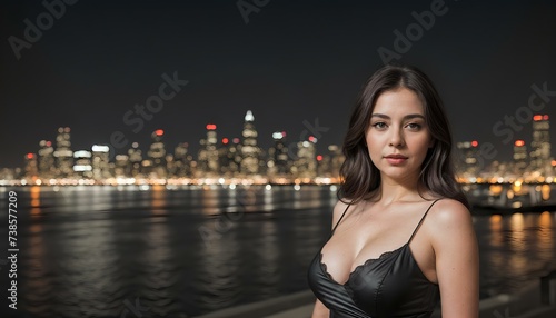 Portrait of a beautiful asian woman in the city at night © Naksh