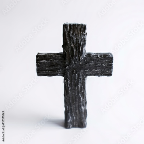 Cremation, funeral, liturgy, religious ceremony concept. Ashes cross on white background