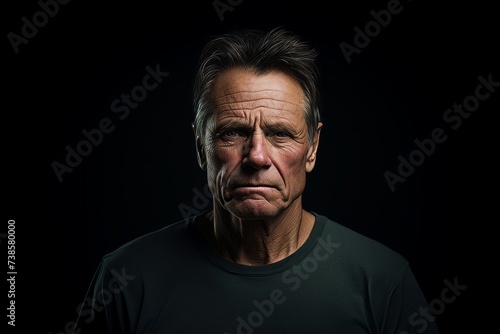 Portrait of an angry senior man on a black background. Studio shot.