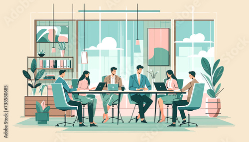 Conceptual vector illustration of a meeting scene at a company. 