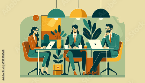Conceptual vector illustration of a meeting scene at a company.	