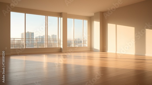 Empty apartment room for sale or rent, already built for interior design, beautiful light space, AI generated, space for text
