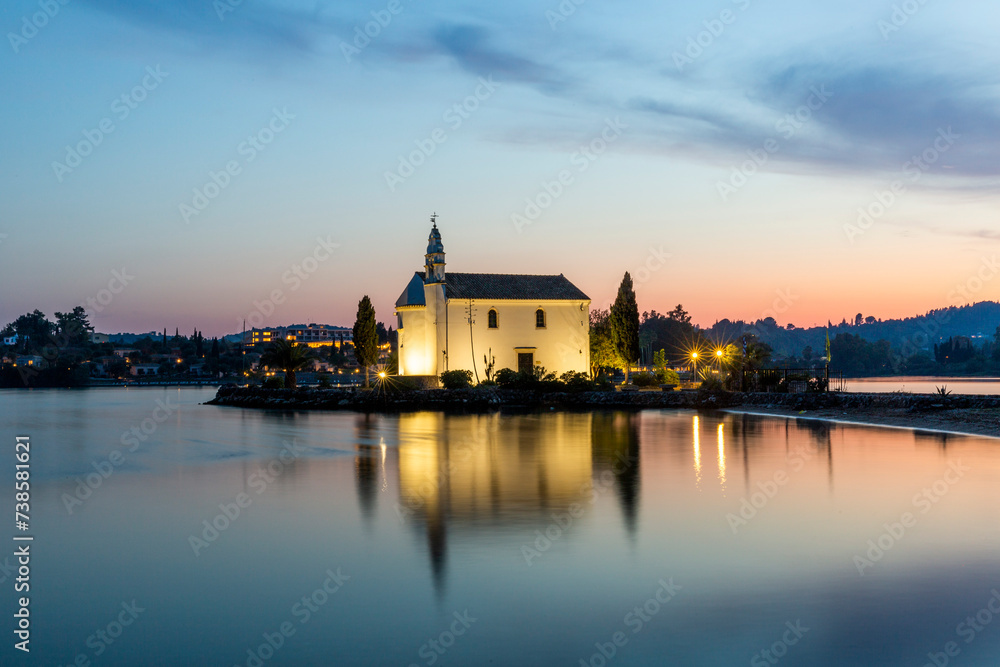 Evening view of the Ypapanti Church on the island of Corfu
